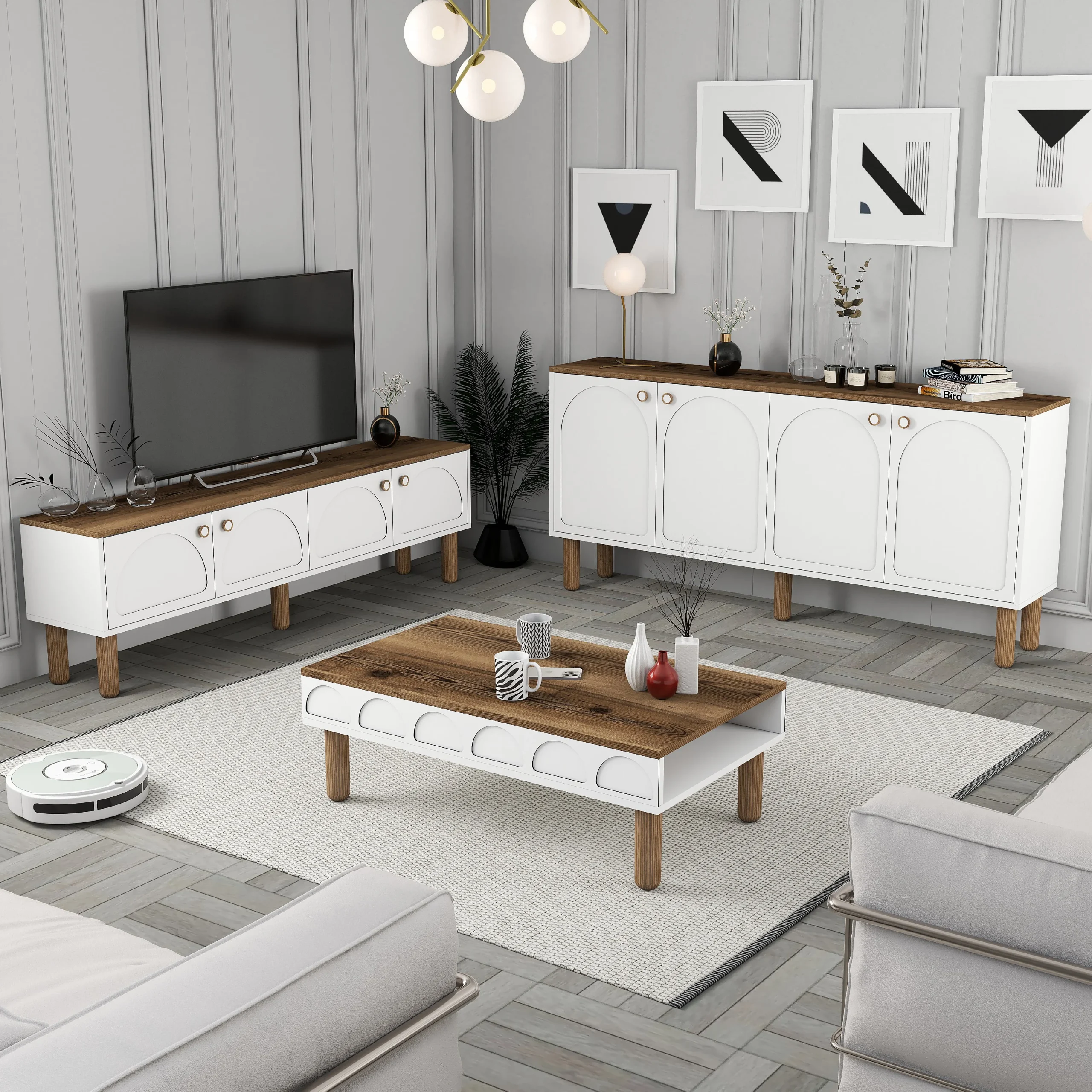 bohem-3lu-salon-takimi-beyaz-1 طقم صالون موديل Bohem - الصورة 1